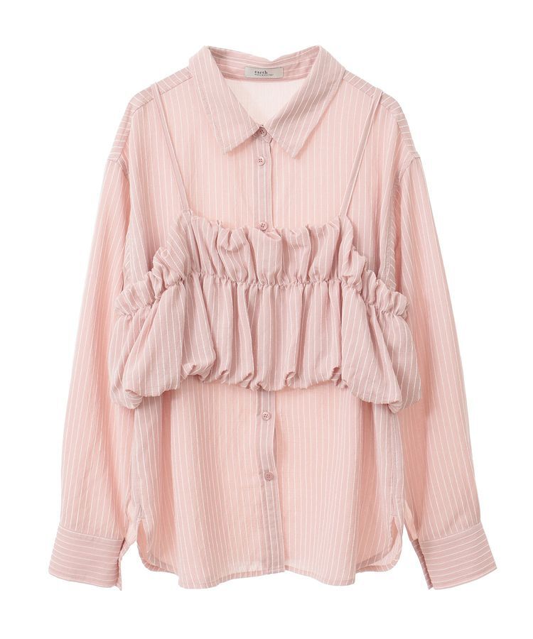 earth music&ecology「SET2点起毛ストライプシャツ+バルーンビスチェ」|シャツ・ブラウス|