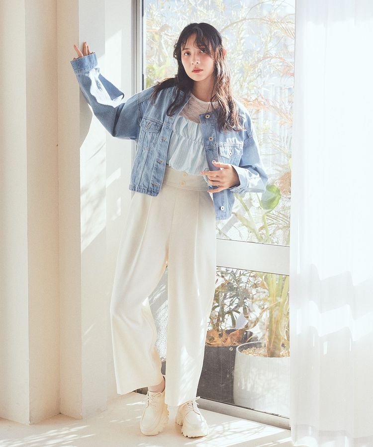 earth music&ecology「SET2点起毛ストライプシャツ+バルーンビスチェ」|シャツ・ブラウス|