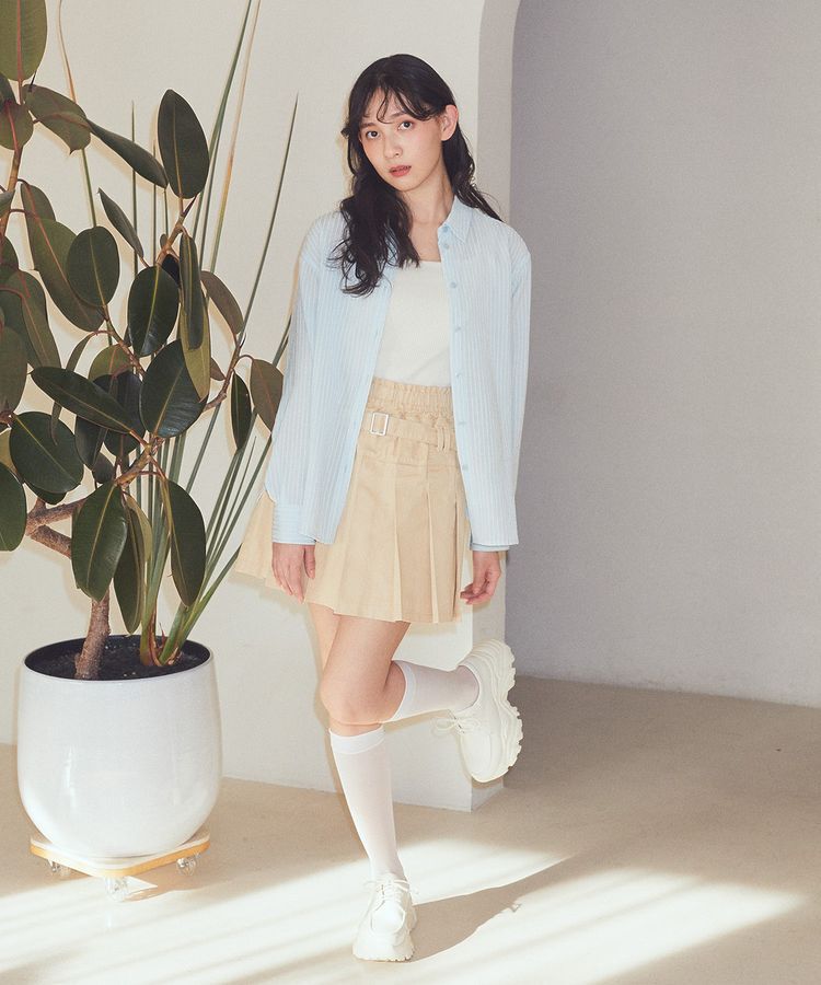 earth music&ecology「SET2点起毛ストライプシャツ+バルーンビスチェ」|シャツ・ブラウス|