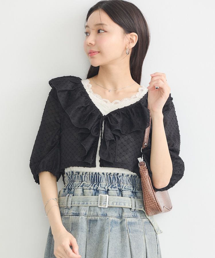 earth music&ecology「ラッフルカットショートボレロ」|カーディガン|Black