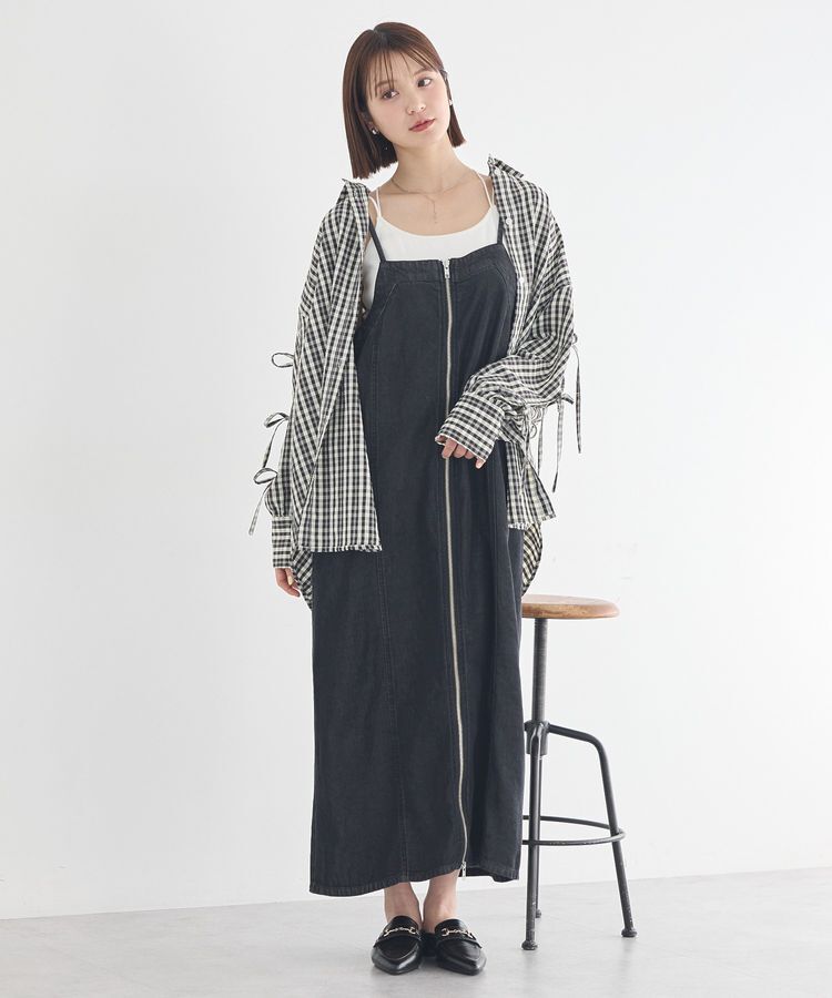 earth music&ecology「ダブルジップデニムキャミワンピース」|ワンピース|Black