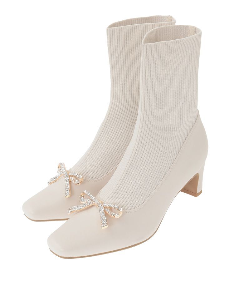 Maison de FLEUR「リボンビジューニットブーツ」|ショートブーツ|