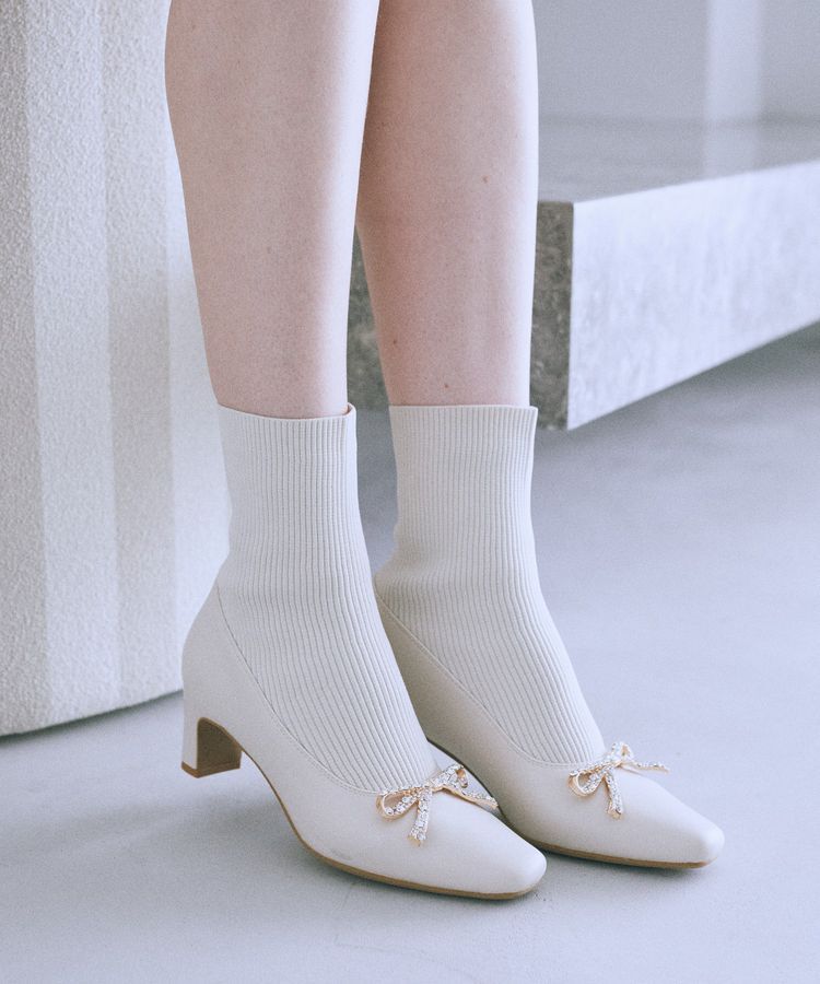 Maison de FLEUR「リボンビジューニットブーツ」|ショートブーツ|