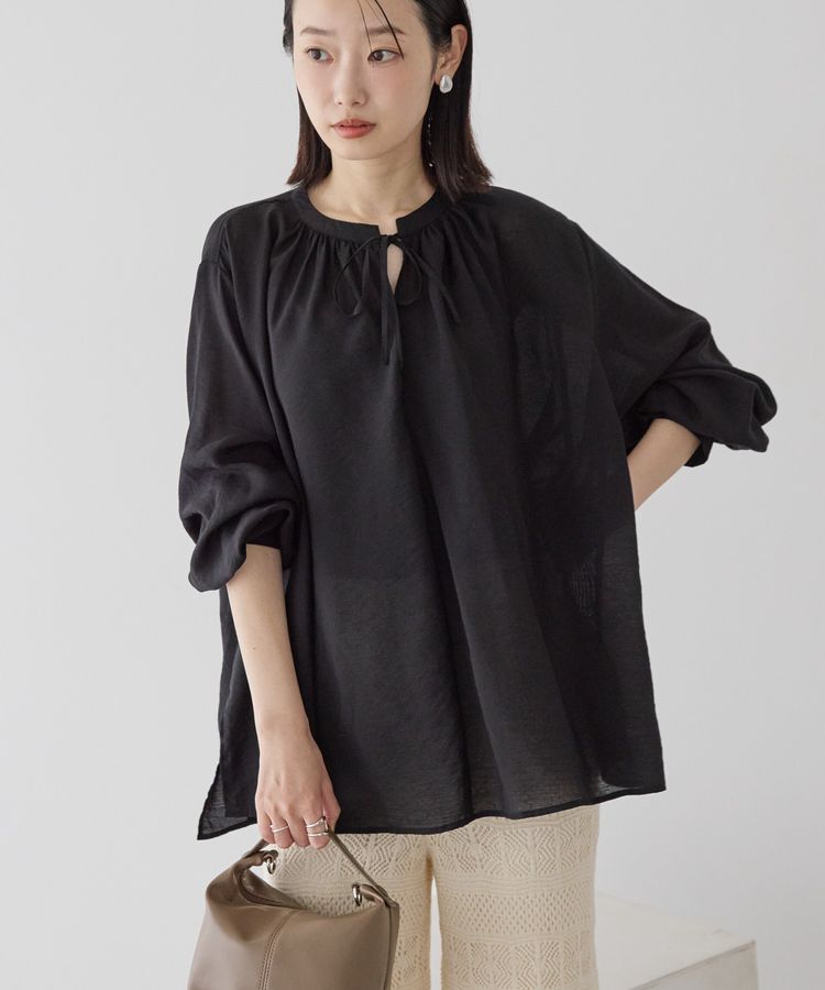 AMERICAN HOLIC「スキッパーギャザーブラウス」|シャツ・ブラウス|Black