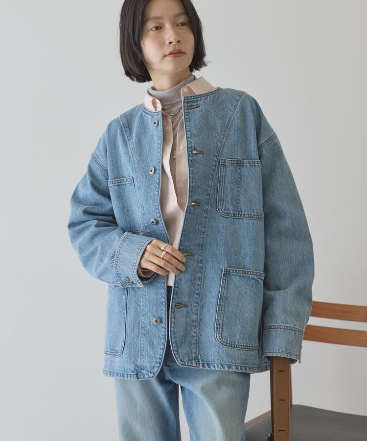 AMERICAN HOLIC「ノーカラーデニムカバーオール」|テーラードジャケット|
