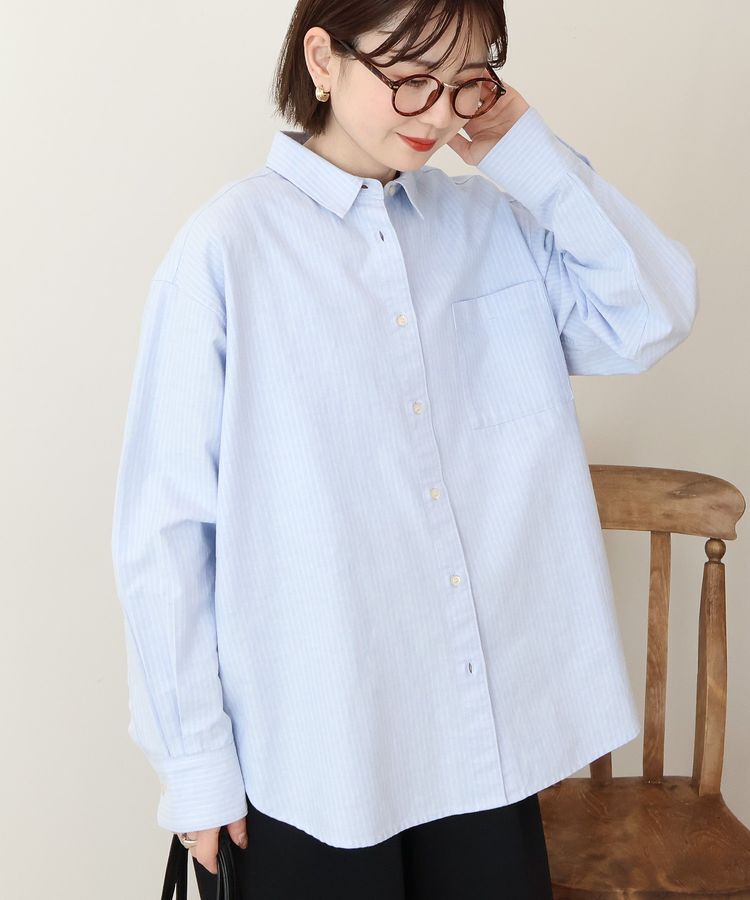 AMERICAN HOLIC「【UVカット】オックスベーシックシャツ」|シャツ・ブラウス|ストライプブルー