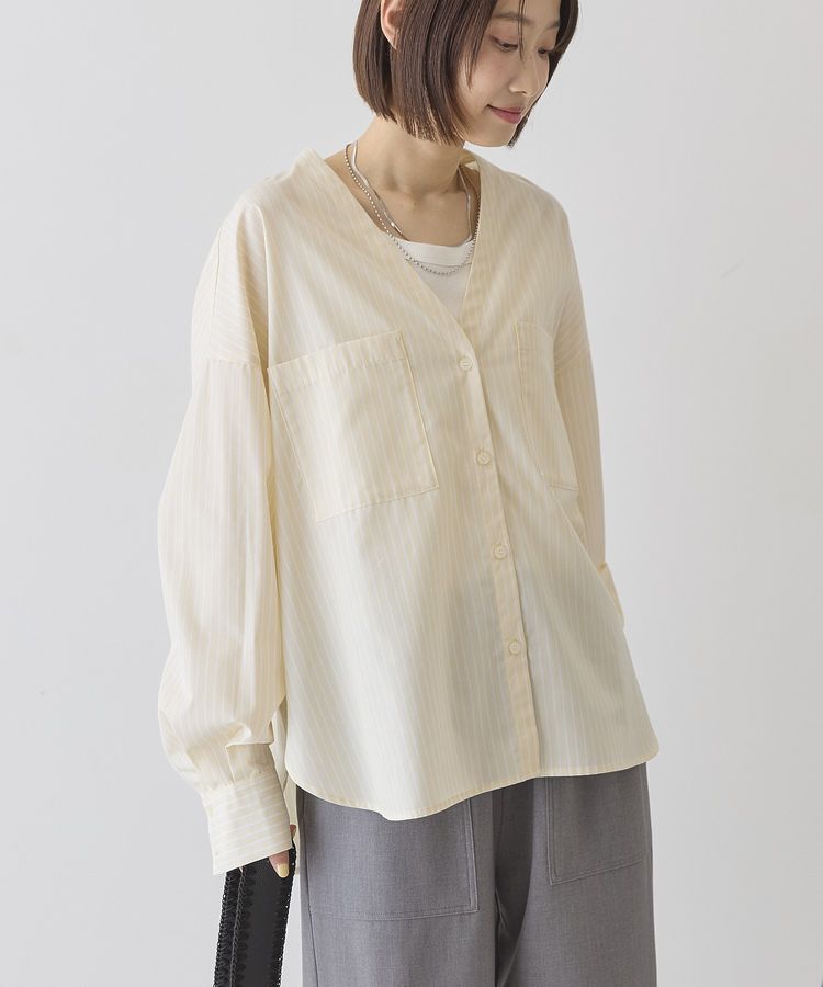 AMERICAN HOLIC「【イージーケア】ストライプVネックシャツ」|シャツ・ブラウス|