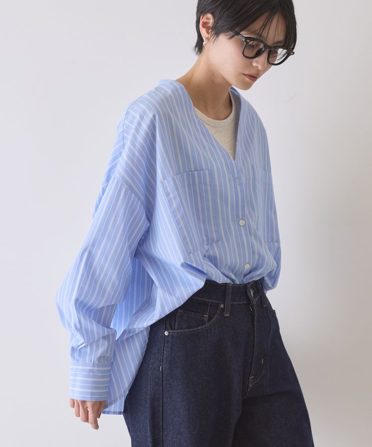 AMERICAN HOLIC「【イージーケア】ストライプVネックシャツ」|シャツ・ブラウス|