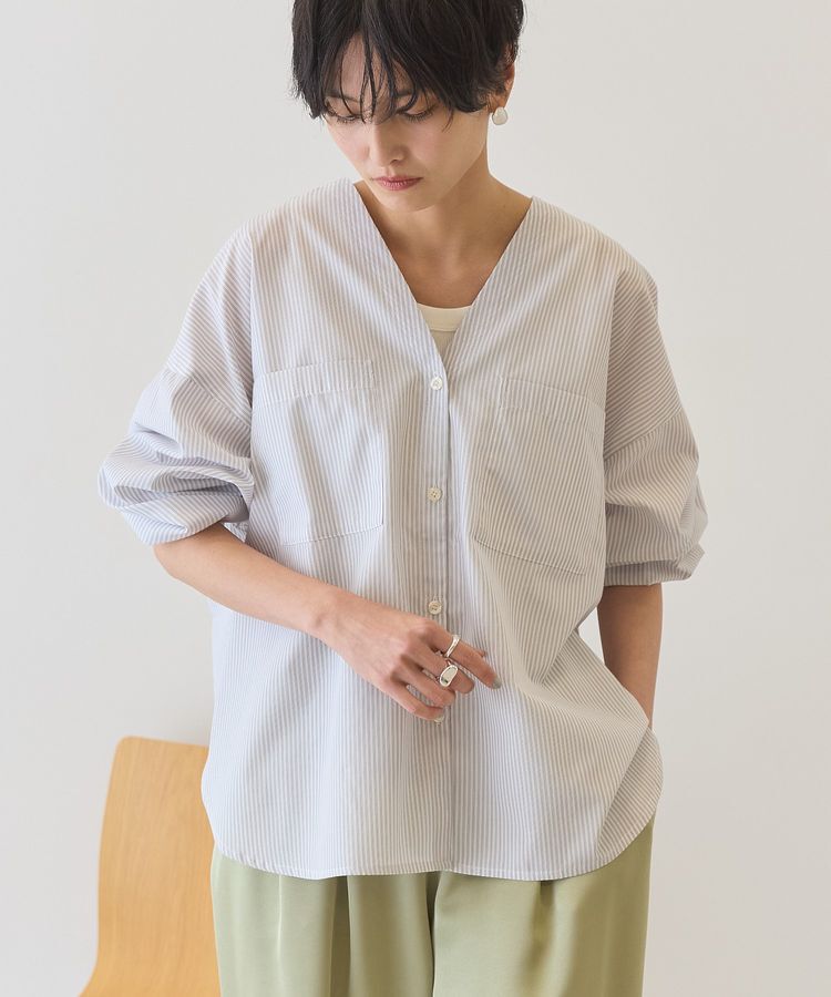 AMERICAN HOLIC「【イージーケア】ストライプVネックシャツ」|シャツ・ブラウス|