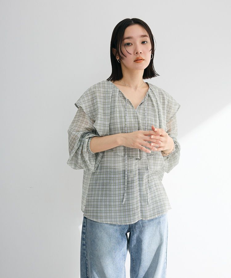 armonia「チェックシアーフリルブラウス」|シャツ・ブラウス|