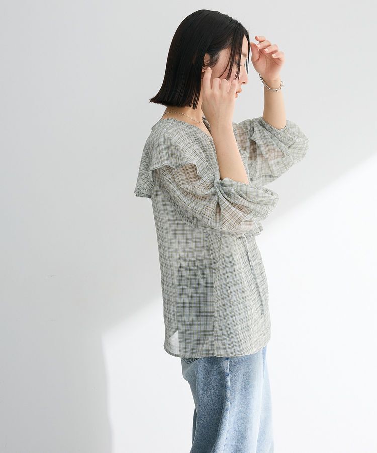 armonia「チェックシアーフリルブラウス」|シャツ・ブラウス|