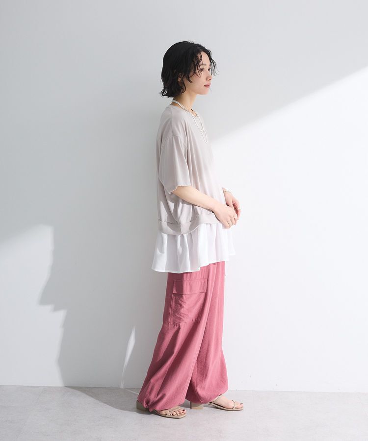 Green Parks「裾フリルドッキング5分袖プルオーバー」|Tシャツ・カットソー|