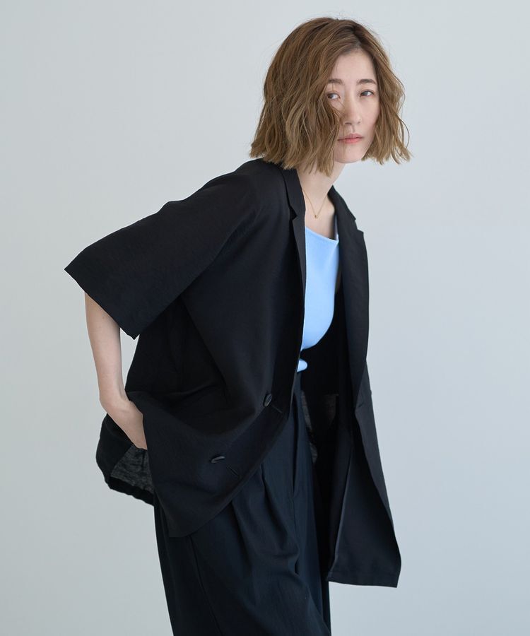 YECCA VECCA「ハーフスリーブライトジャケット」|テーラードジャケット|Black