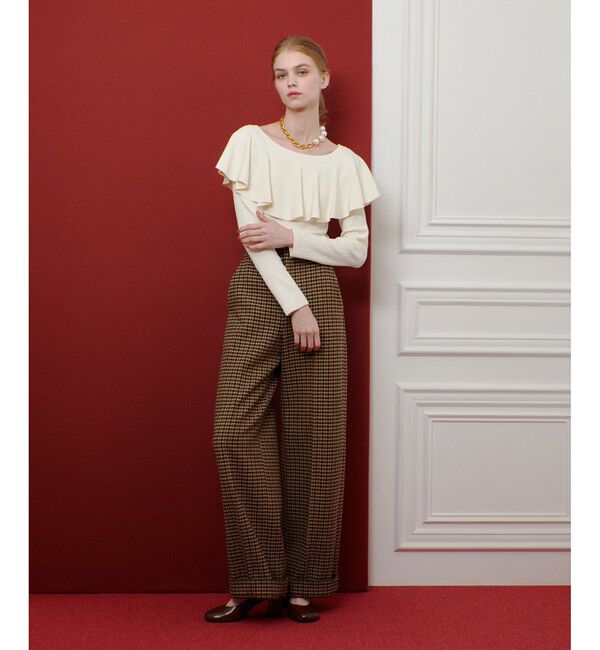 LOULOU WILLOUGHBY「【LOULOU WILLOUGHBY】ラッフルオフショルプルオーバー」|ニット・セーター|