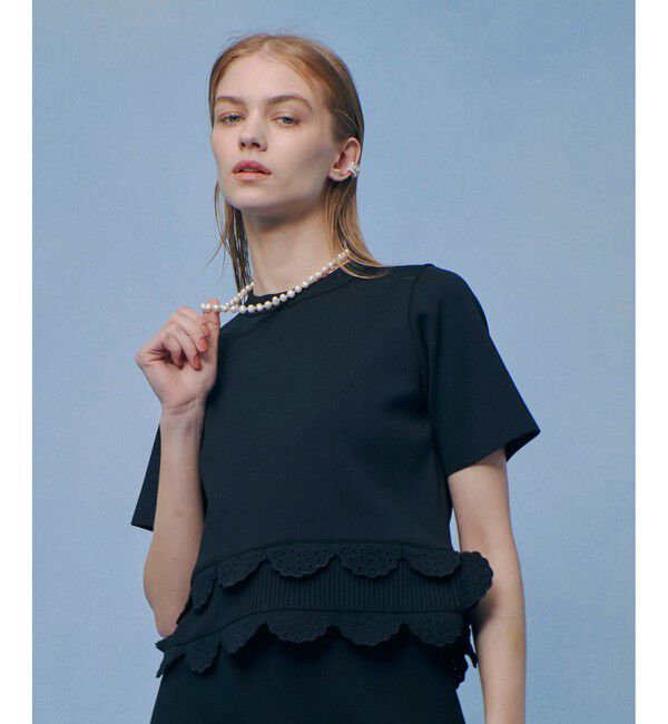 LOULOU WILLOUGHBY「【LOULOU WILLOUGHBY】パンチングスカラプルオーバー」|ニット・セーター|ブラック