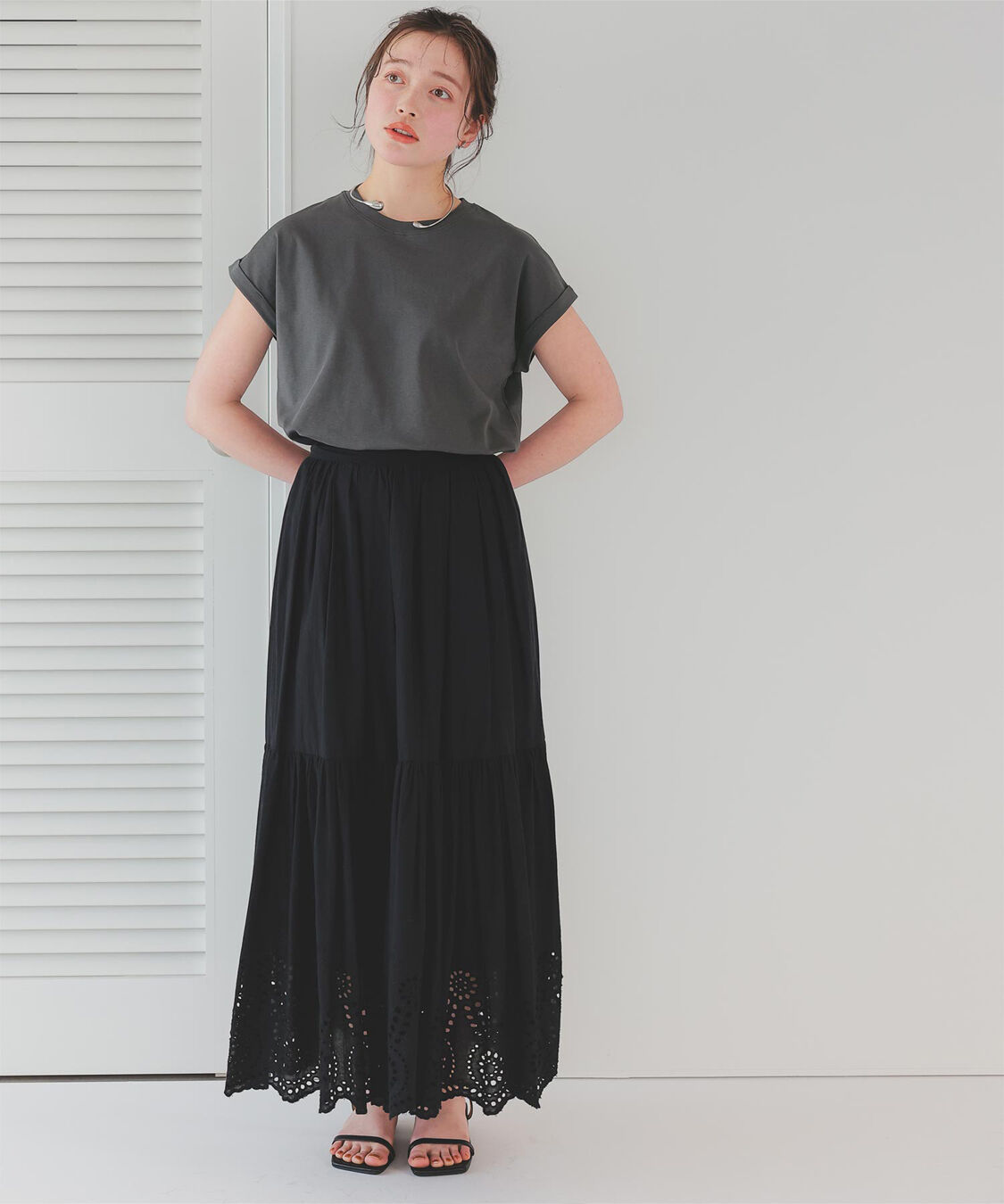 titivate「汗染み防止ダブルカフスTシャツ」|Tシャツ・カットソー|チャコール