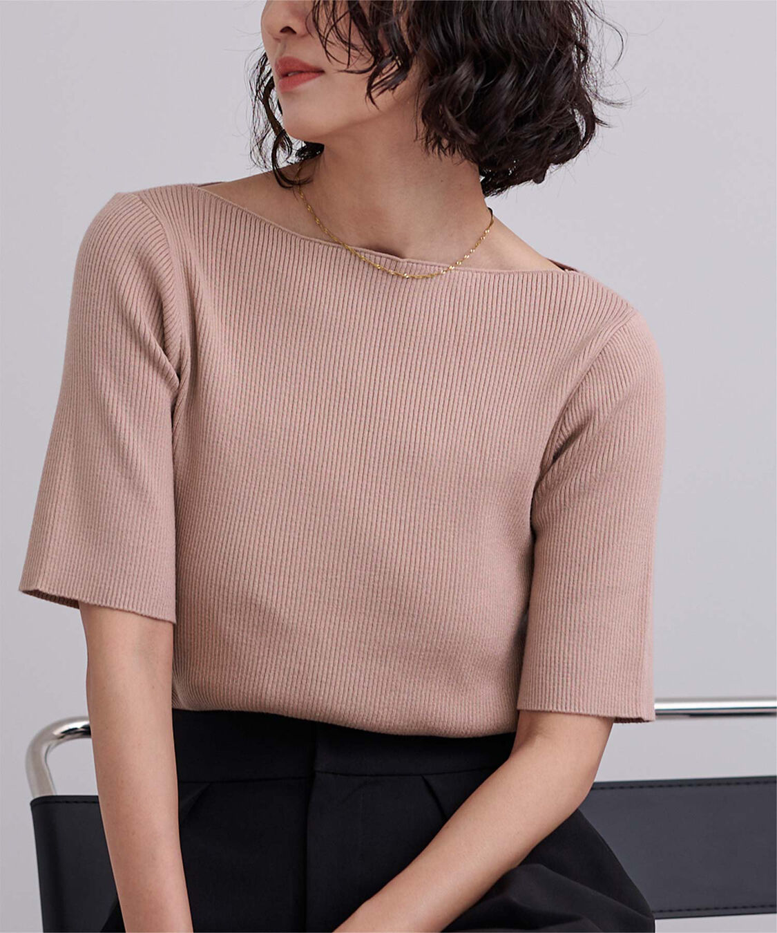 ur's「ボートネックハーフスリーブリブニット」|ニット・セーター|