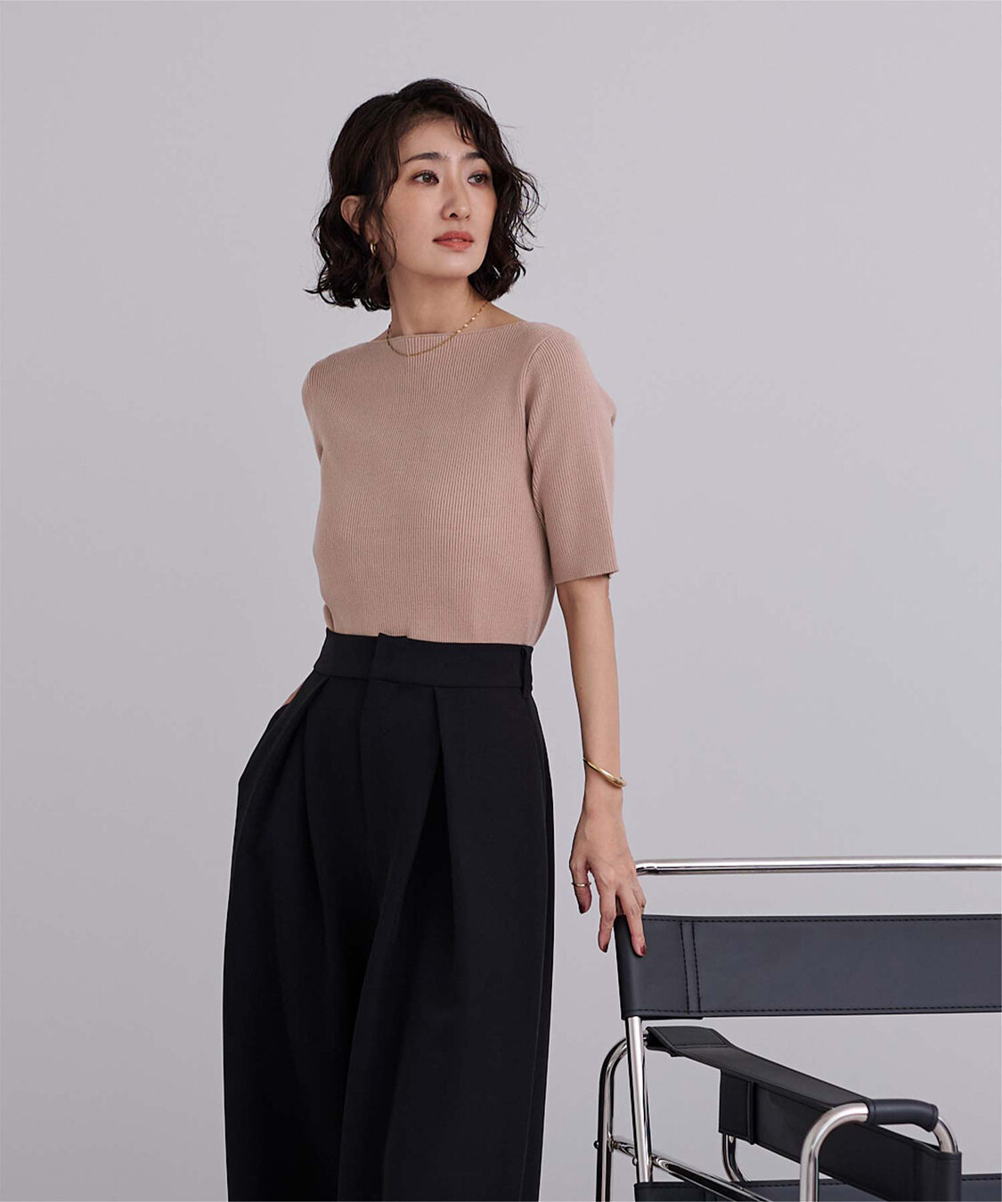 ur's「ボートネックハーフスリーブリブニット」|ニット・セーター|