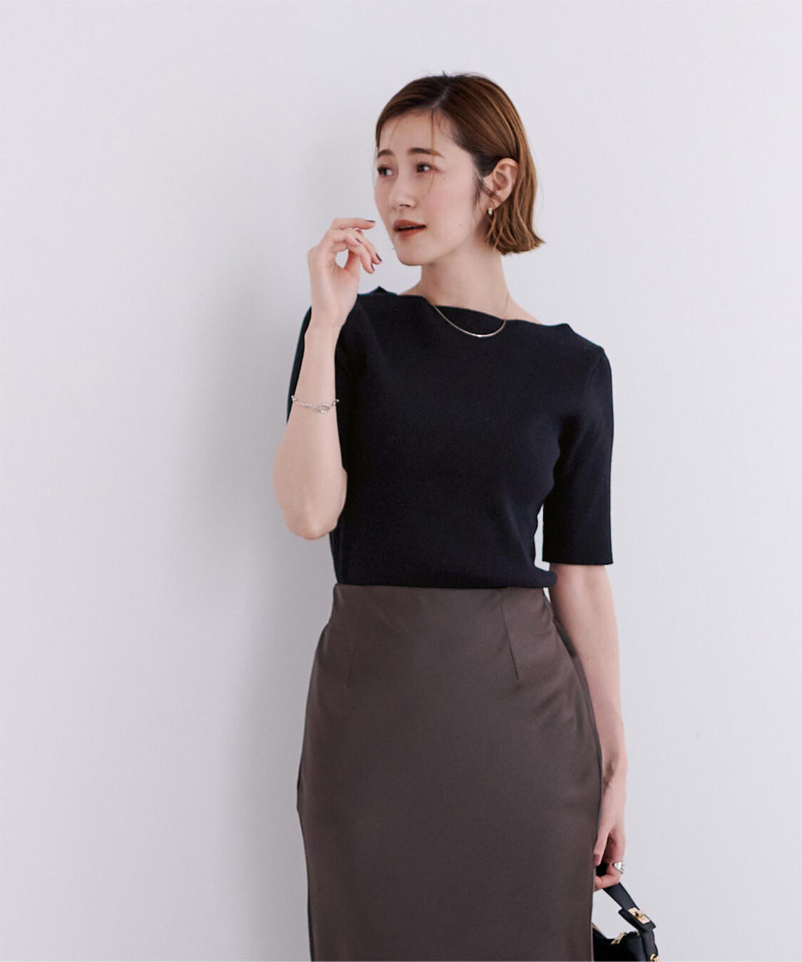 ur's「ボートネックハーフスリーブリブニット」|ニット・セーター|ブラック