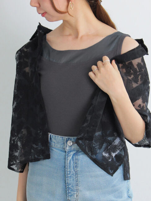 Te chichi「シアー切替スクエアネックタンクトップ」|タンクトップ|チャコールグレー