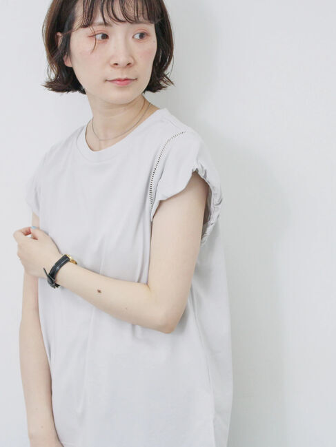 Samansa Mos2 blue「ハシゴレース付きフレンチTシャツ」|Tシャツ・カットソー|