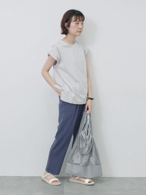 Samansa Mos2 blue「ハシゴレース付きフレンチTシャツ」|Tシャツ・カットソー|