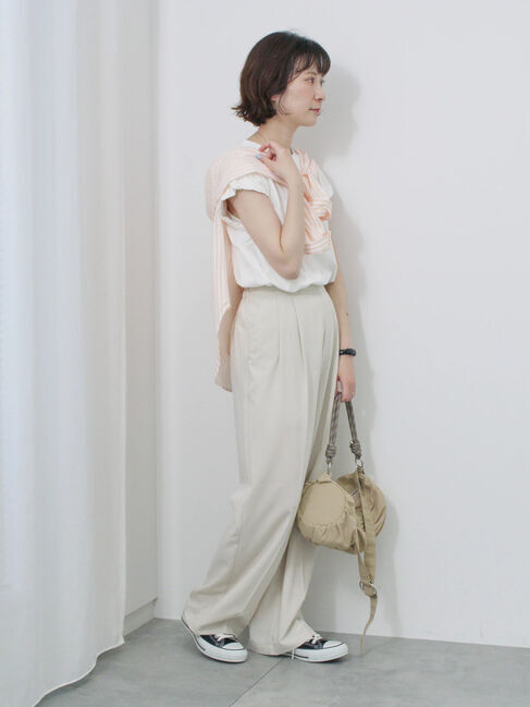 Samansa Mos2 blue「ハシゴレース付きフレンチTシャツ」|Tシャツ・カットソー|