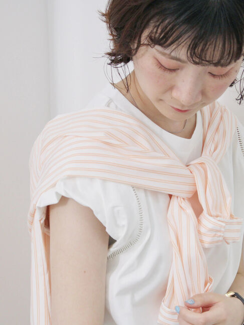 Samansa Mos2 blue「ハシゴレース付きフレンチTシャツ」|Tシャツ・カットソー|