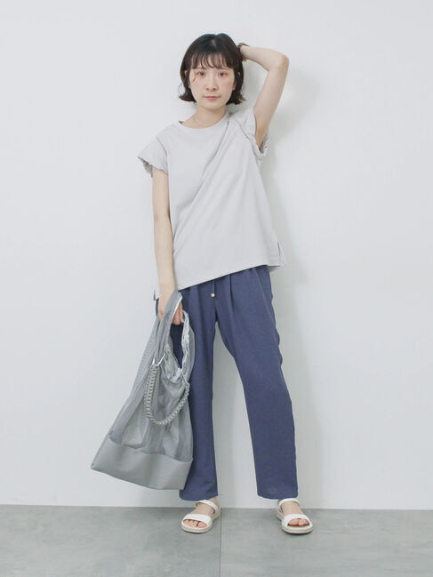 Samansa Mos2 blue「ハシゴレース付きフレンチTシャツ」|Tシャツ・カットソー|