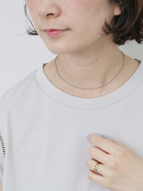 Samansa Mos2 blue「ハシゴレース付きフレンチTシャツ」|Tシャツ・カットソー|