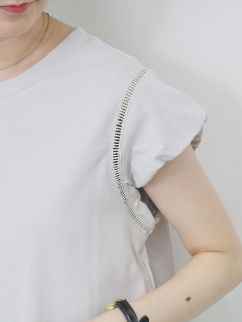 Samansa Mos2 blue「ハシゴレース付きフレンチTシャツ」|Tシャツ・カットソー|