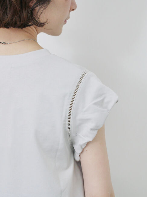 Samansa Mos2 blue「ハシゴレース付きフレンチTシャツ」|Tシャツ・カットソー|