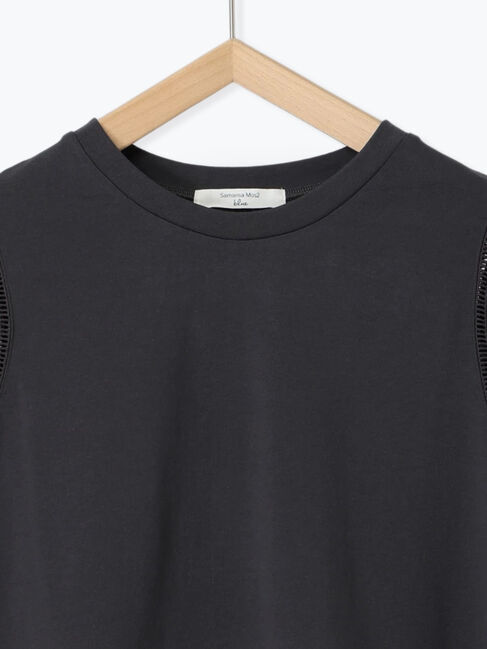 Samansa Mos2 blue「ハシゴレース付きフレンチTシャツ」|Tシャツ・カットソー|