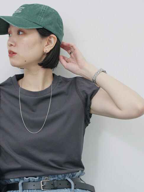 Samansa Mos2 blue「ハシゴレース付きフレンチTシャツ」|Tシャツ・カットソー|