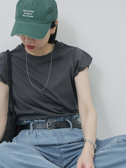 Samansa Mos2 blue「ハシゴレース付きフレンチTシャツ」|Tシャツ・カットソー|