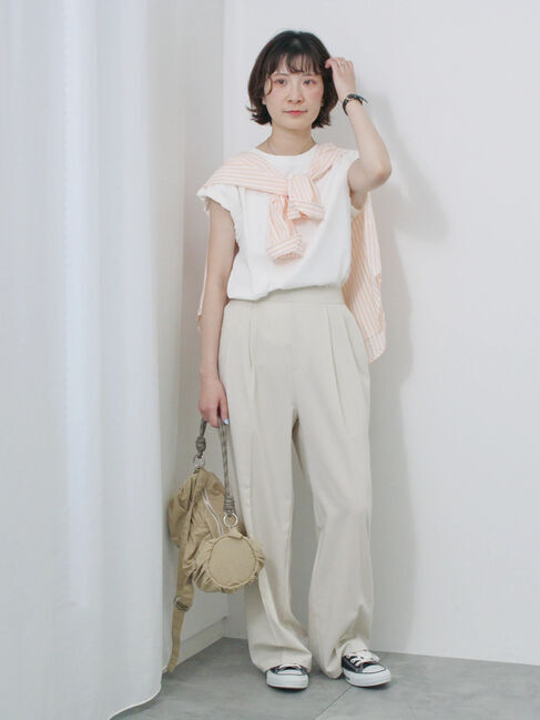 Samansa Mos2 blue「ハシゴレース付きフレンチTシャツ」|Tシャツ・カットソー|