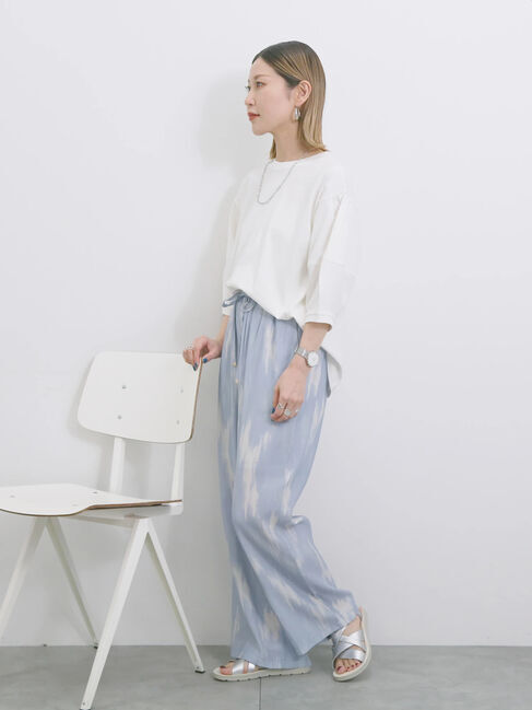 Samansa Mos2 blue「【接触冷感】水彩柄イージーパンツ」|その他|