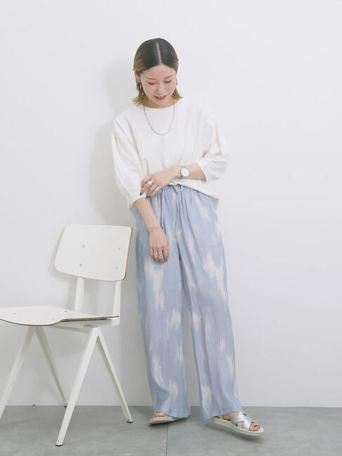 Samansa Mos2 blue「【接触冷感】水彩柄イージーパンツ」|その他|
