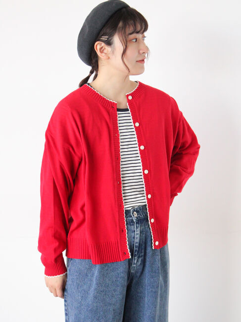 Samansa Mos2「配色スカラップカーディガン」|カーディガン|