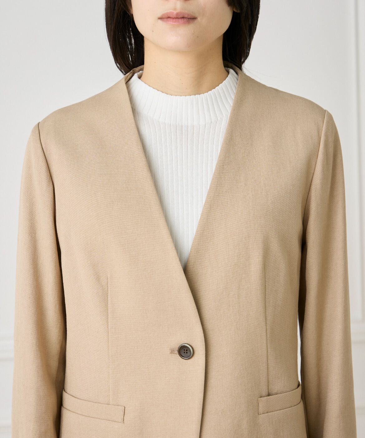 INED「綿麻ノーカラージャケット」|ノーカラージャケット|