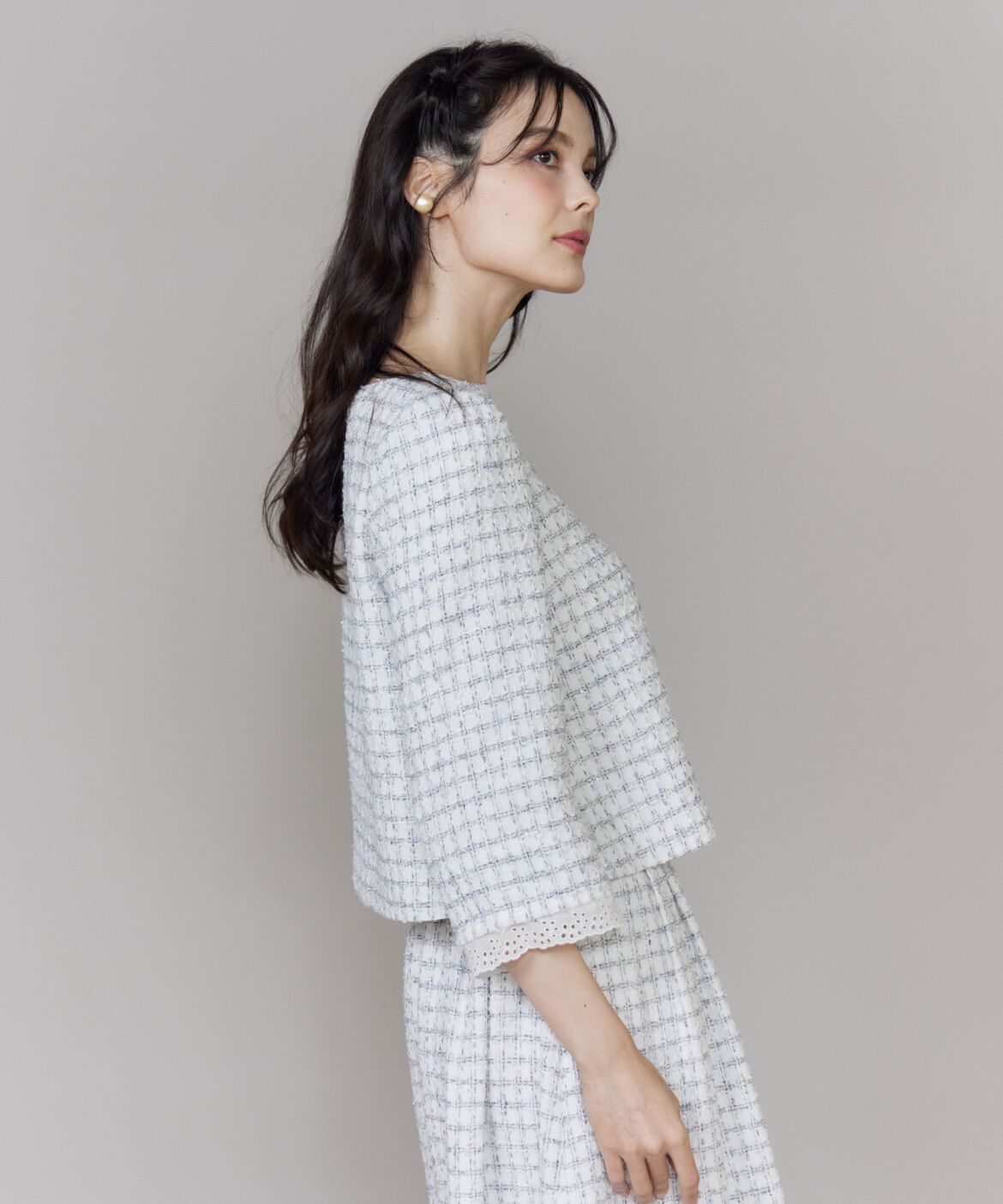 Maglie le cassetto「《M Maglie le cassetto》袖刺繍レース艶めきツイードブラウス」|シャツ・ブラウス|