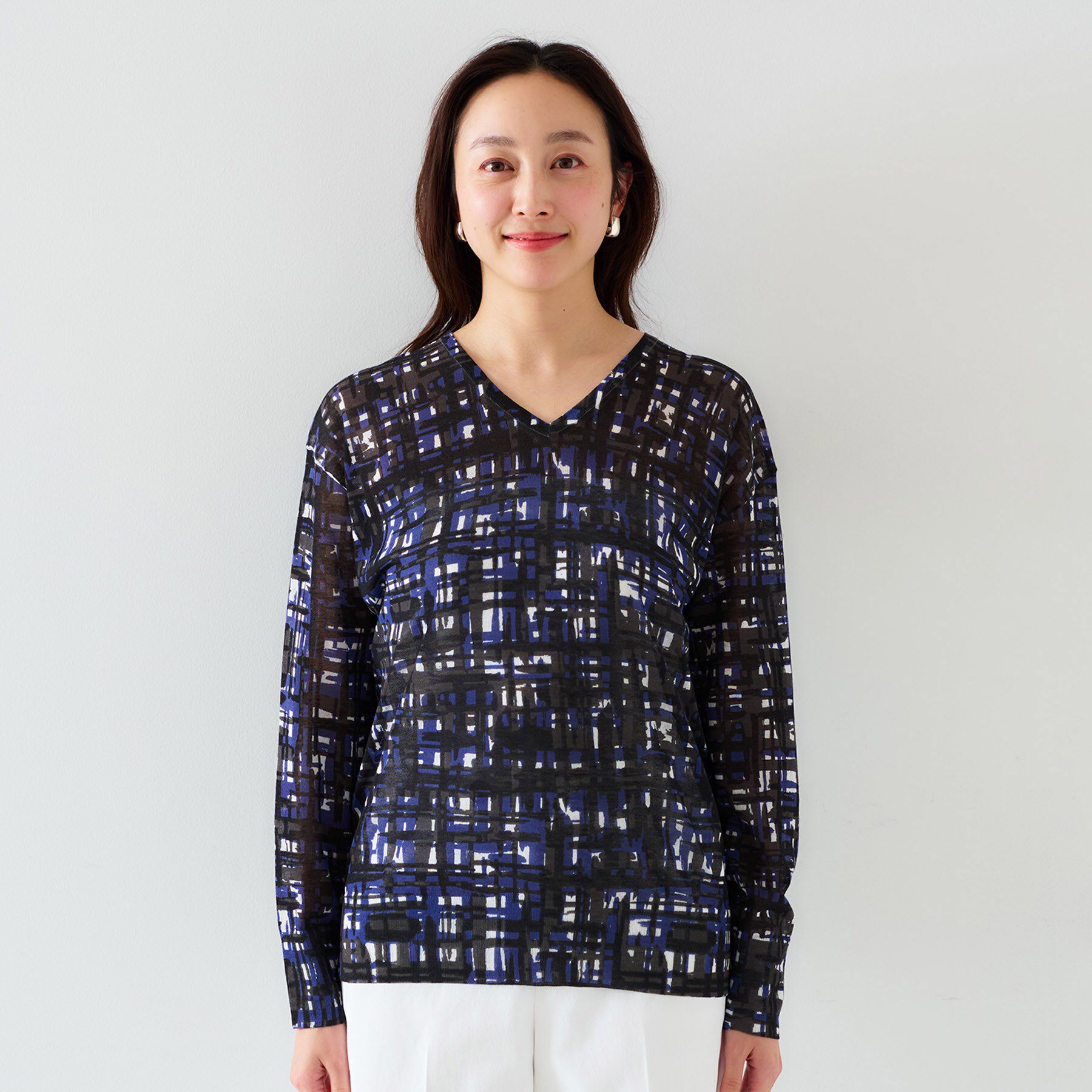 UNTITLED「【セットアップ可能/アンサンブル可能/シアー】チェックプリント プルオーバーニット」|ニット・セーター|