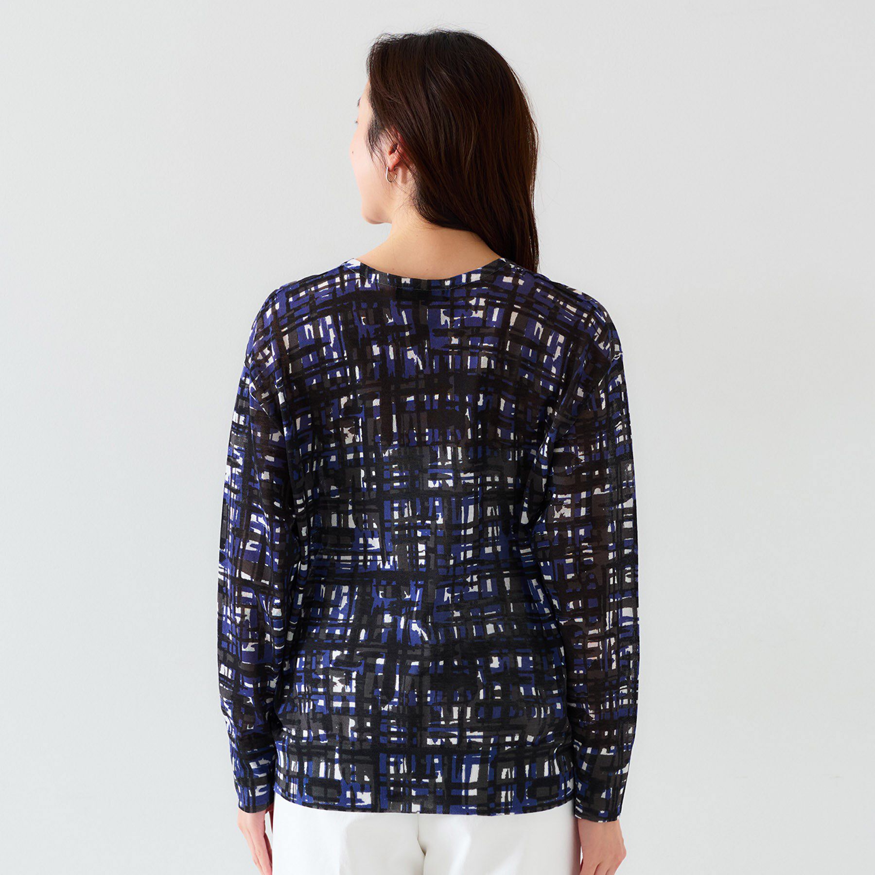 UNTITLED「【セットアップ可能/アンサンブル可能/シアー】チェックプリント プルオーバーニット」|ニット・セーター|