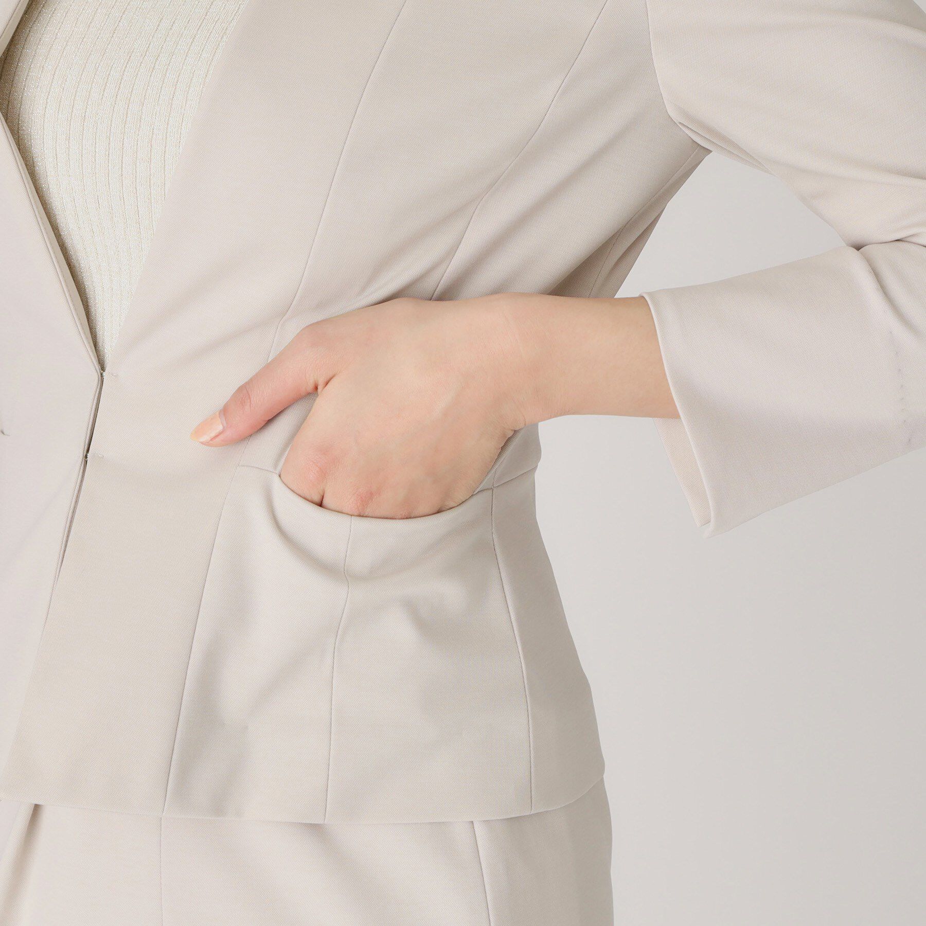 COUP DE CHANCE「【洗える／日本製】細見えカラーレスジャケット」|ノーカラージャケット|