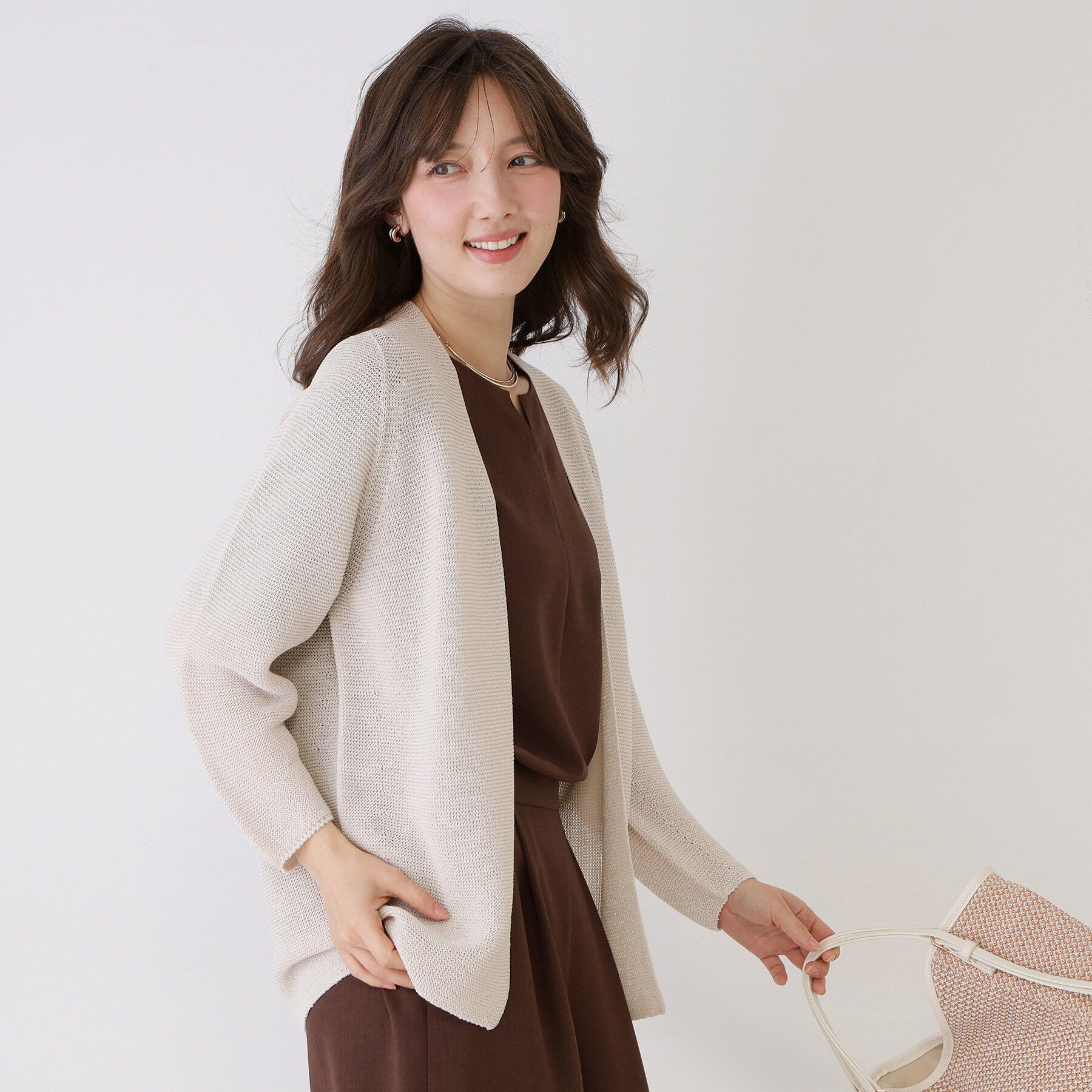 COUP DE CHANCE「【手洗い可／日本製／清涼感／ヒップ丈】麻調着流しカーディガン」|カーディガン|