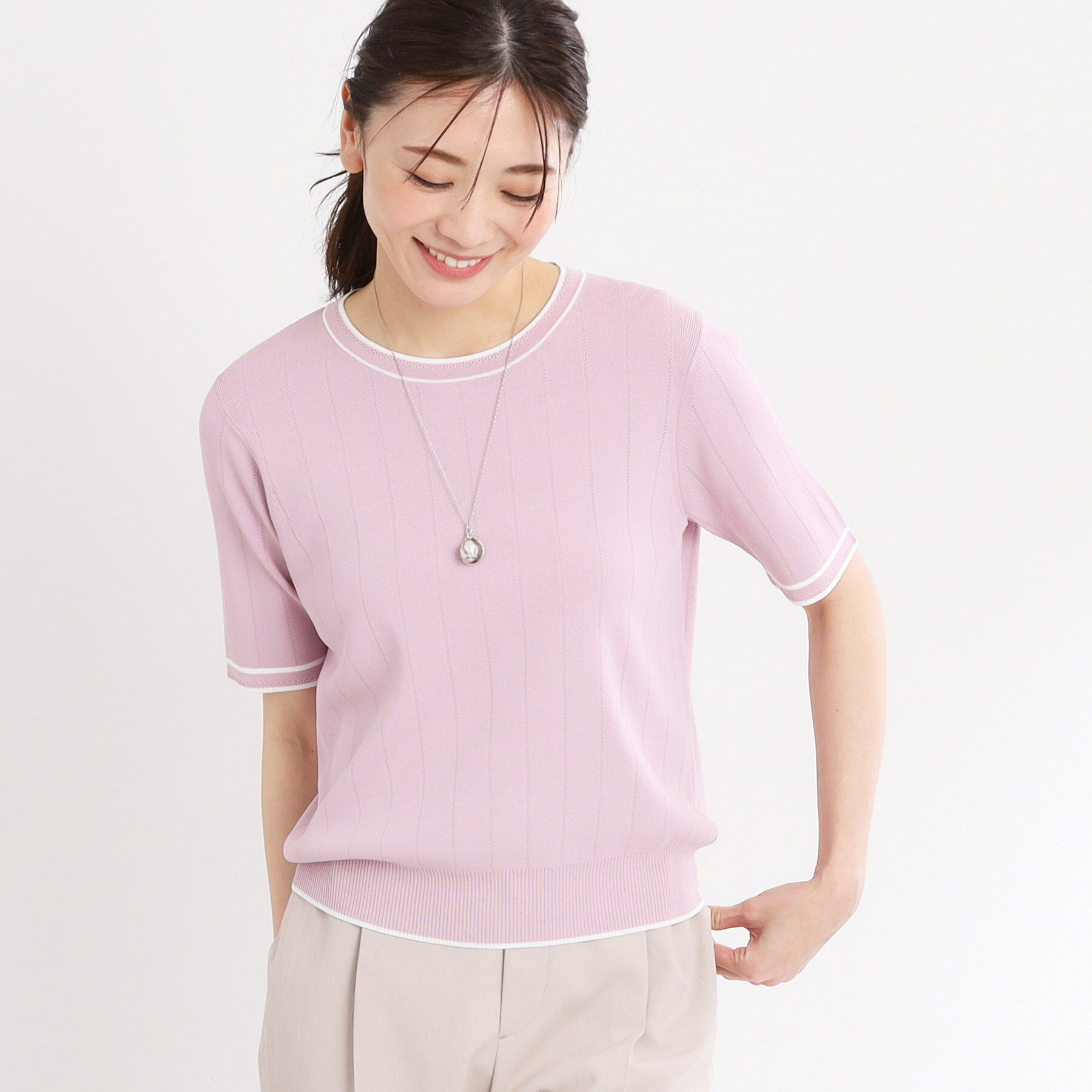 Reflect「【手洗い可／アンサンブル可】五分袖ニット」|ニット・セーター|