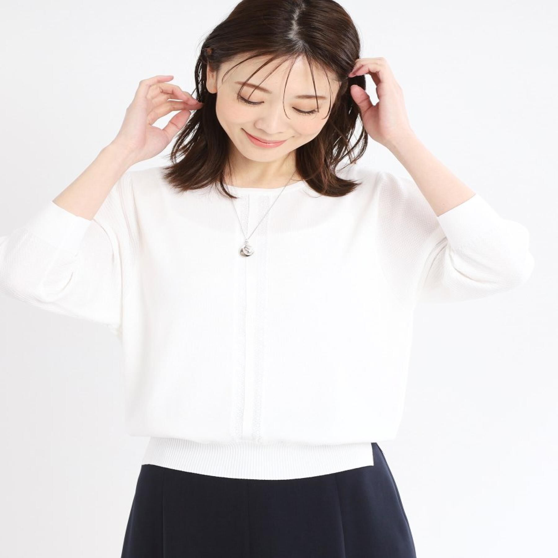 Reflect「【接触冷感／洗える／ジャケットインナーにおすすめ】レースデザインニット」|ニット・セーター|オフホワイト(003