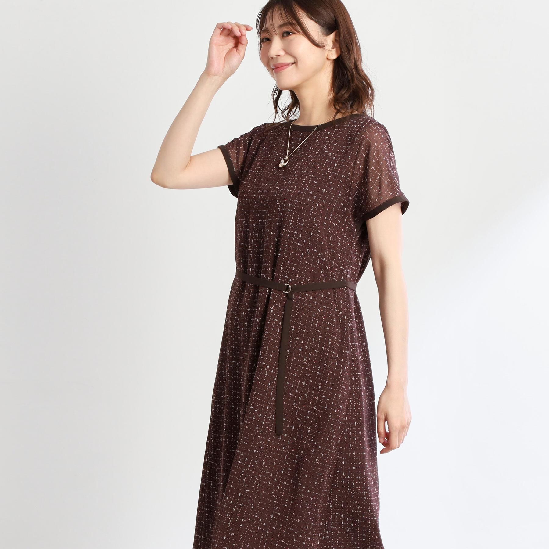 Reflect「【WEB先行カラーあり／マシンウォッシュ可／ナローベルト付き】オフボディツイードチェックワンピース」|ワンピース|