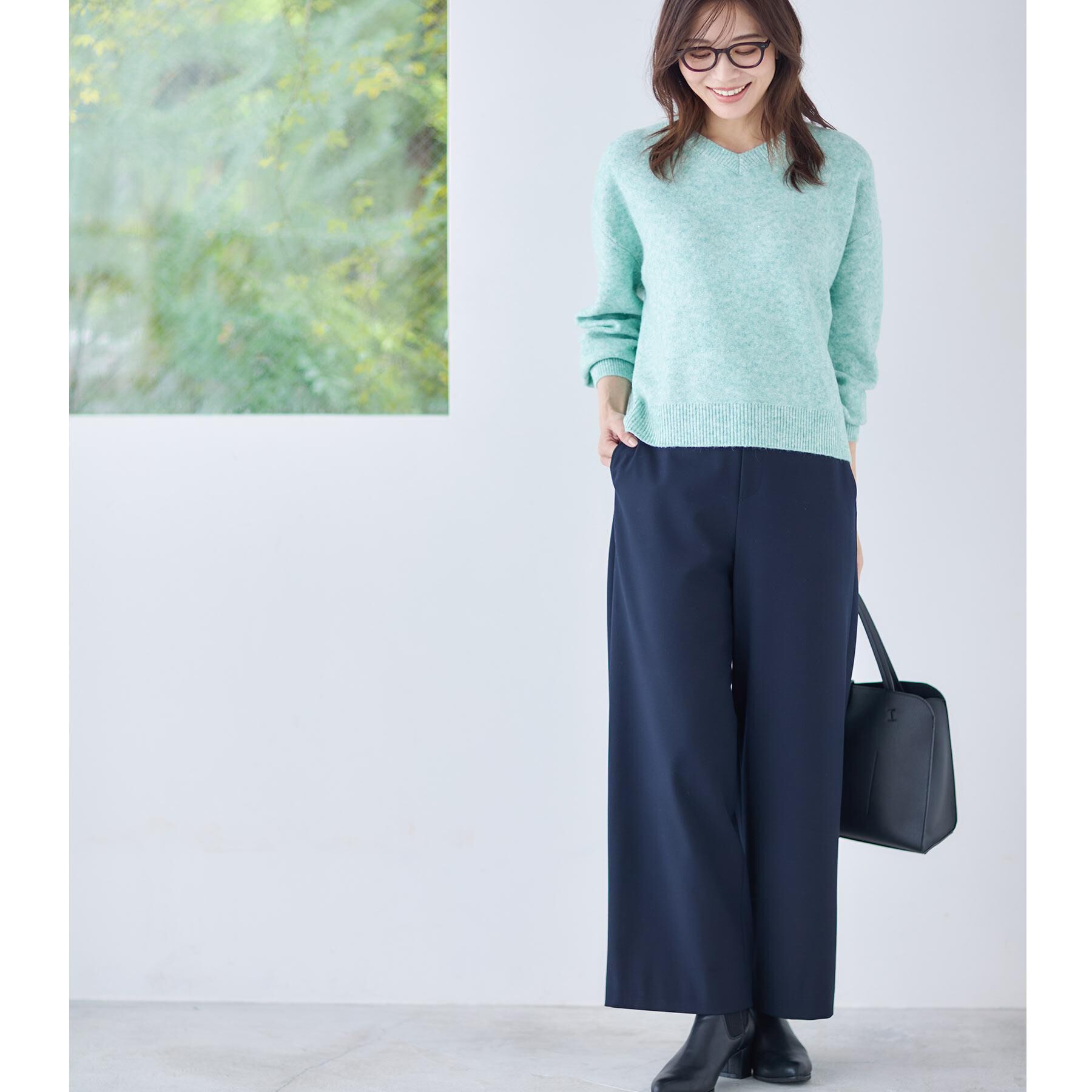 Reflect「【選べる5色／ゆったりシルエット】Vネックスパンコールニット」|ニット・セーター|