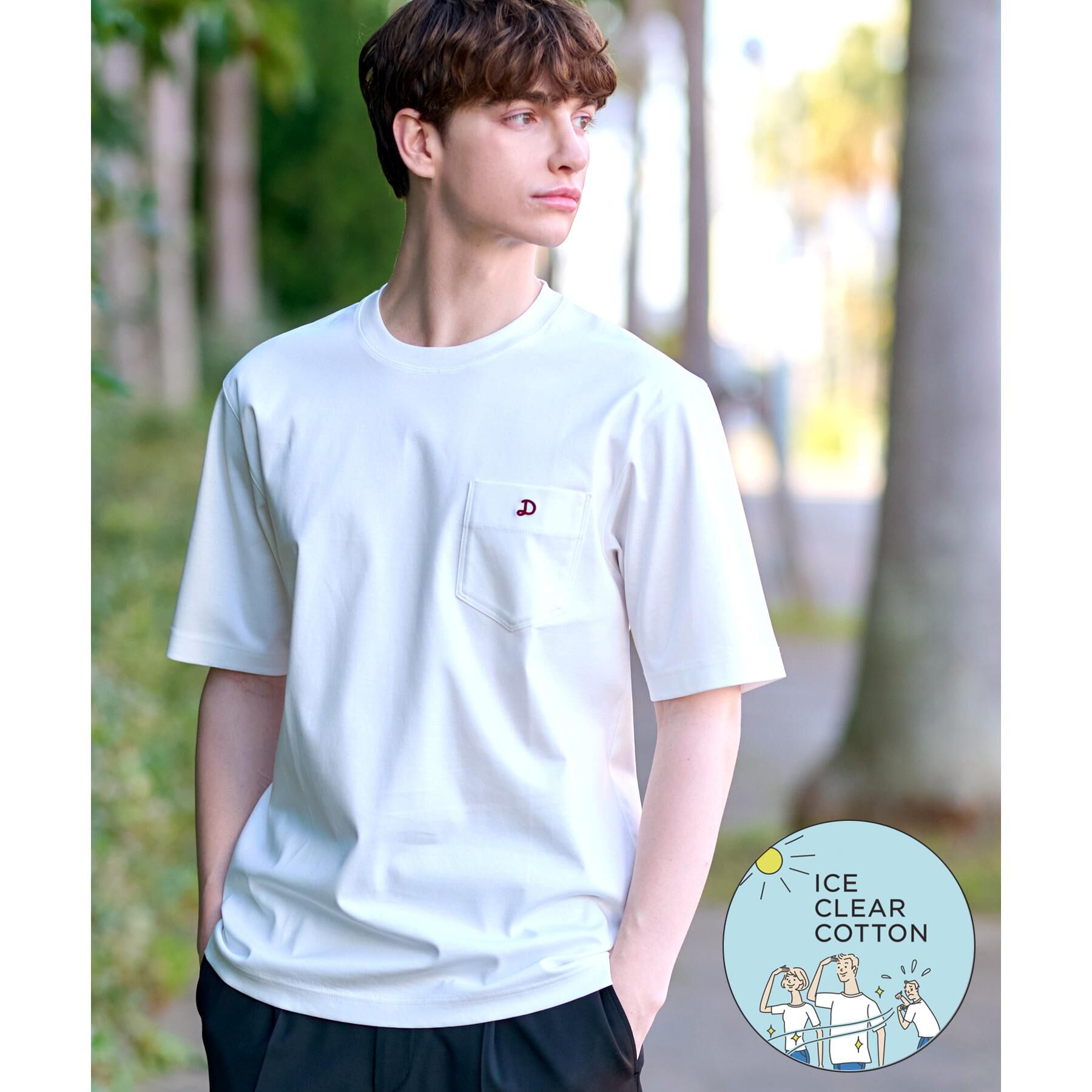 DRESSTERIOR「【接触冷感/抗菌防臭/消臭】ICE CLEAR COTTON ポケットTシャツ」|Tシャツ・カットソー|ホワイト(001)